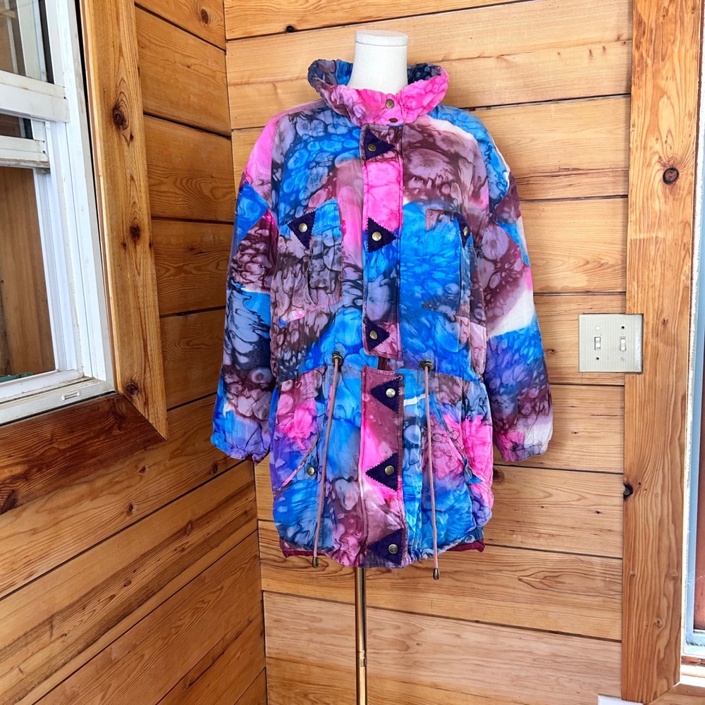 Vintage Silk Abstract Watercolor Jacket Medium Multi Color Molisani Statement